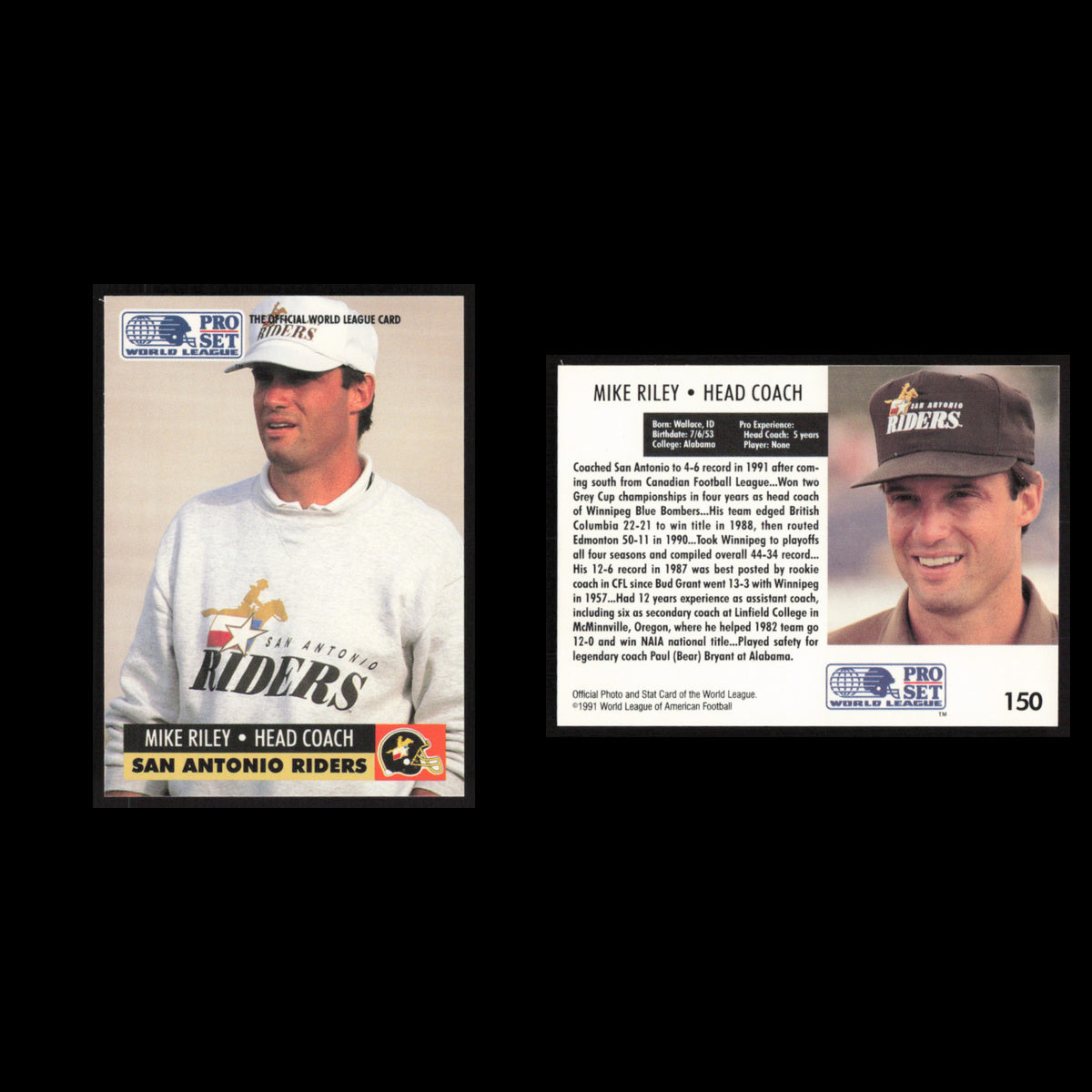 Mike Riley #150 1991 Pro Set WLAF San Antonio Riders Football Card NFL NM