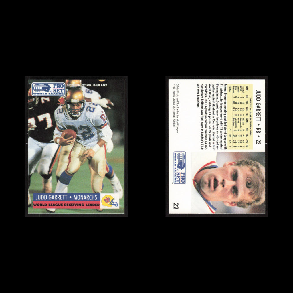 Judd Garrett #22 1991 Pro Set WLAF London Monarchs Football Card NFL NM