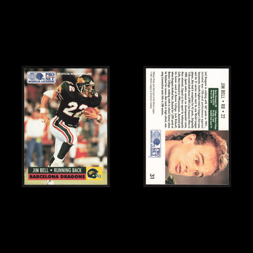 Jim Bell #31 1991 Pro Set WLAF Barcelona Dragons Football Card NFL NM