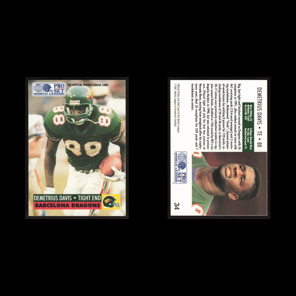 Demetrius Davis #34 1991 Pro Set WLAF Barcelona Dragons Football Card NFL NM