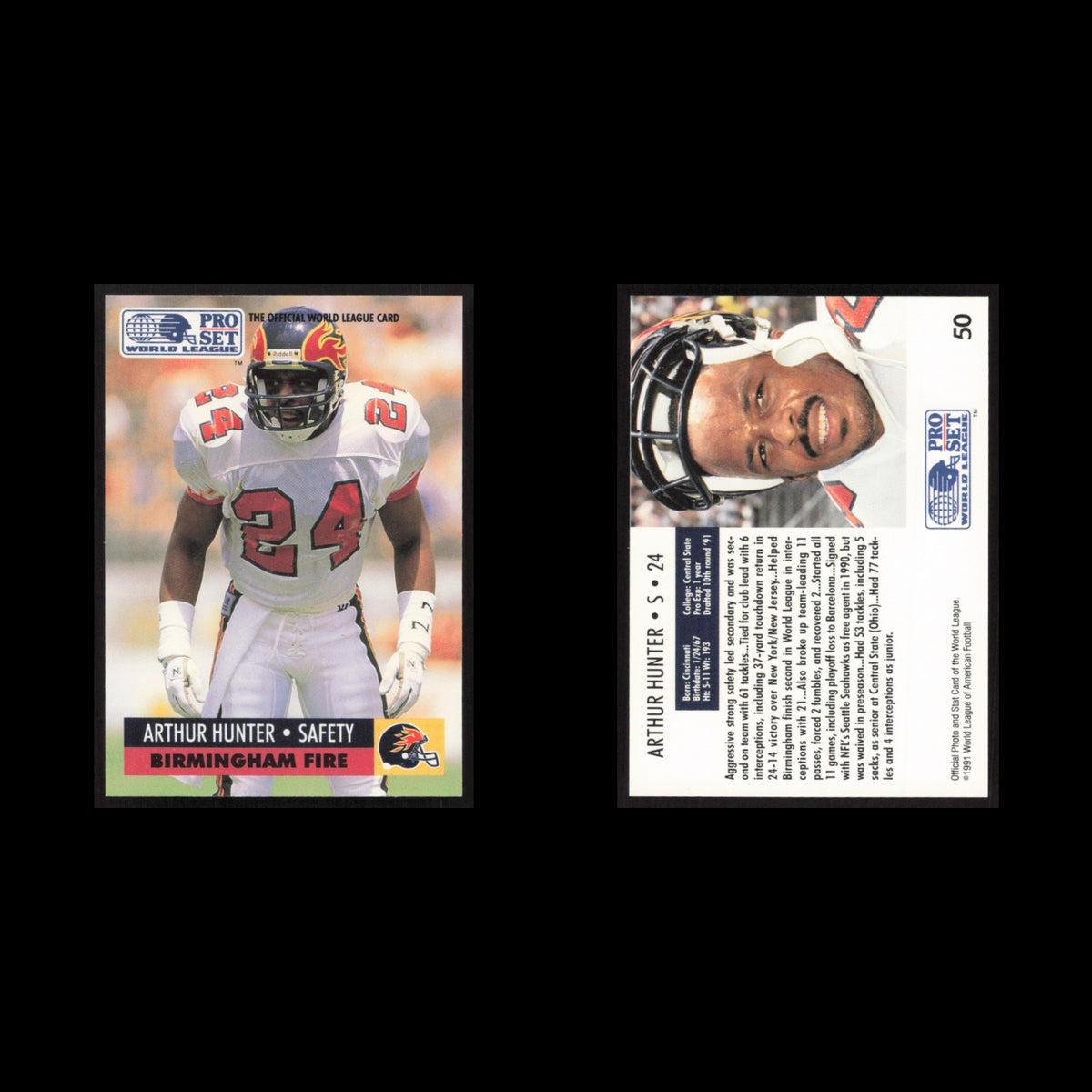 Arthur Hunter #50 1991 Pro Set WLAF Birmingham Fire Football Card NFL NM
