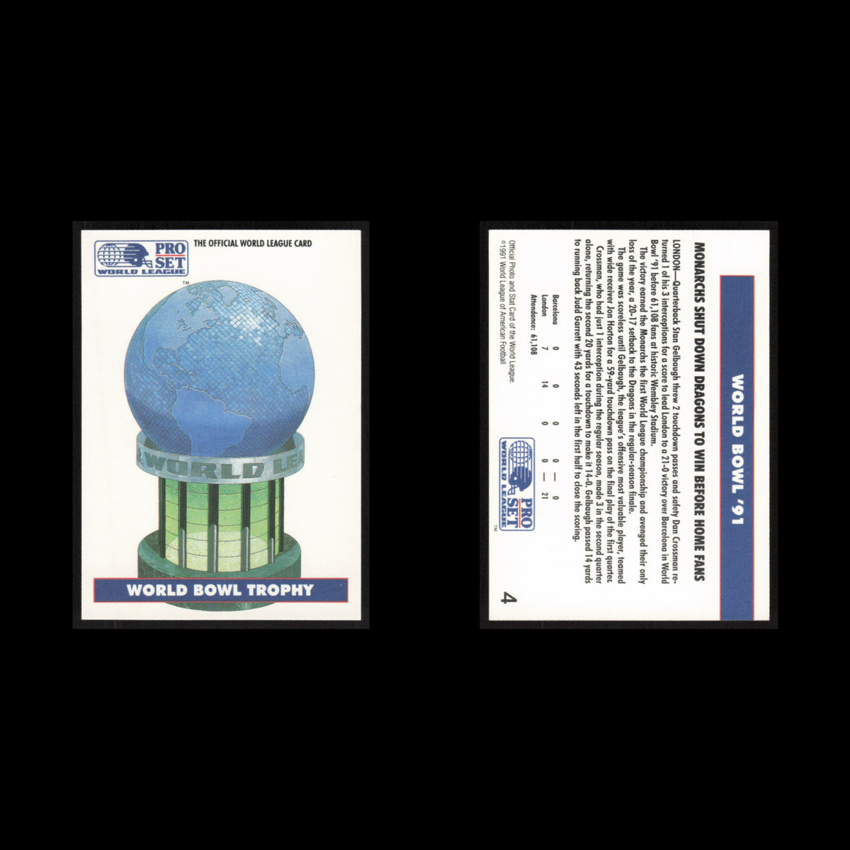 World Bowl Trophy #33 1991 Pro Set WLAF Football Card NFL NM