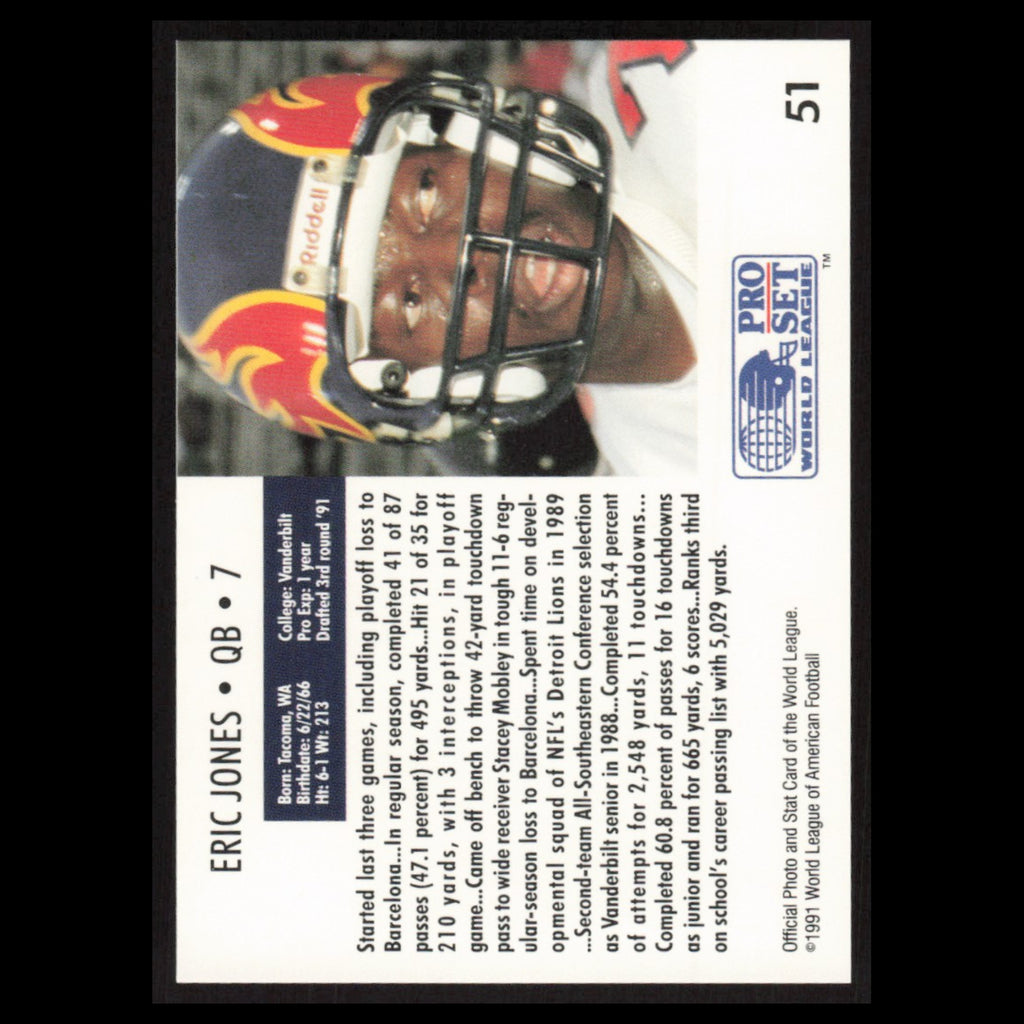Eric Jones #51 1991 Pro Set WLAF Birmingham Fire Football Card NFL NM