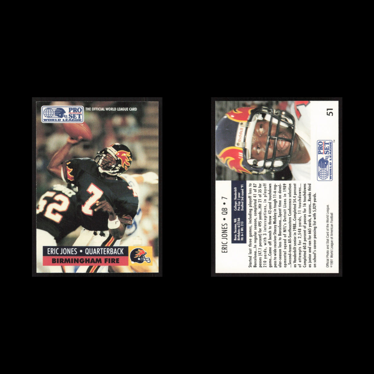 Eric Jones #51 1991 Pro Set WLAF Birmingham Fire Football Card NFL NM
