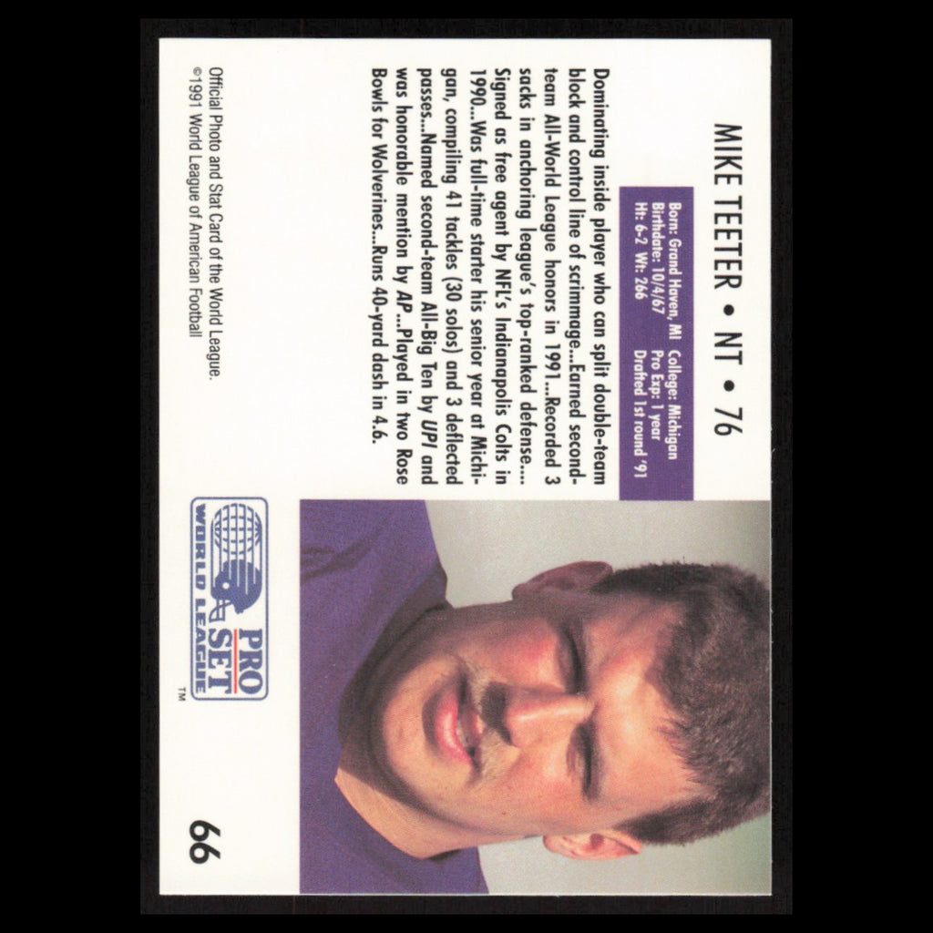 Mike Teeter #66 1991 Pro Set WLAF Frankfurt Galaxy Football Card NFL NM