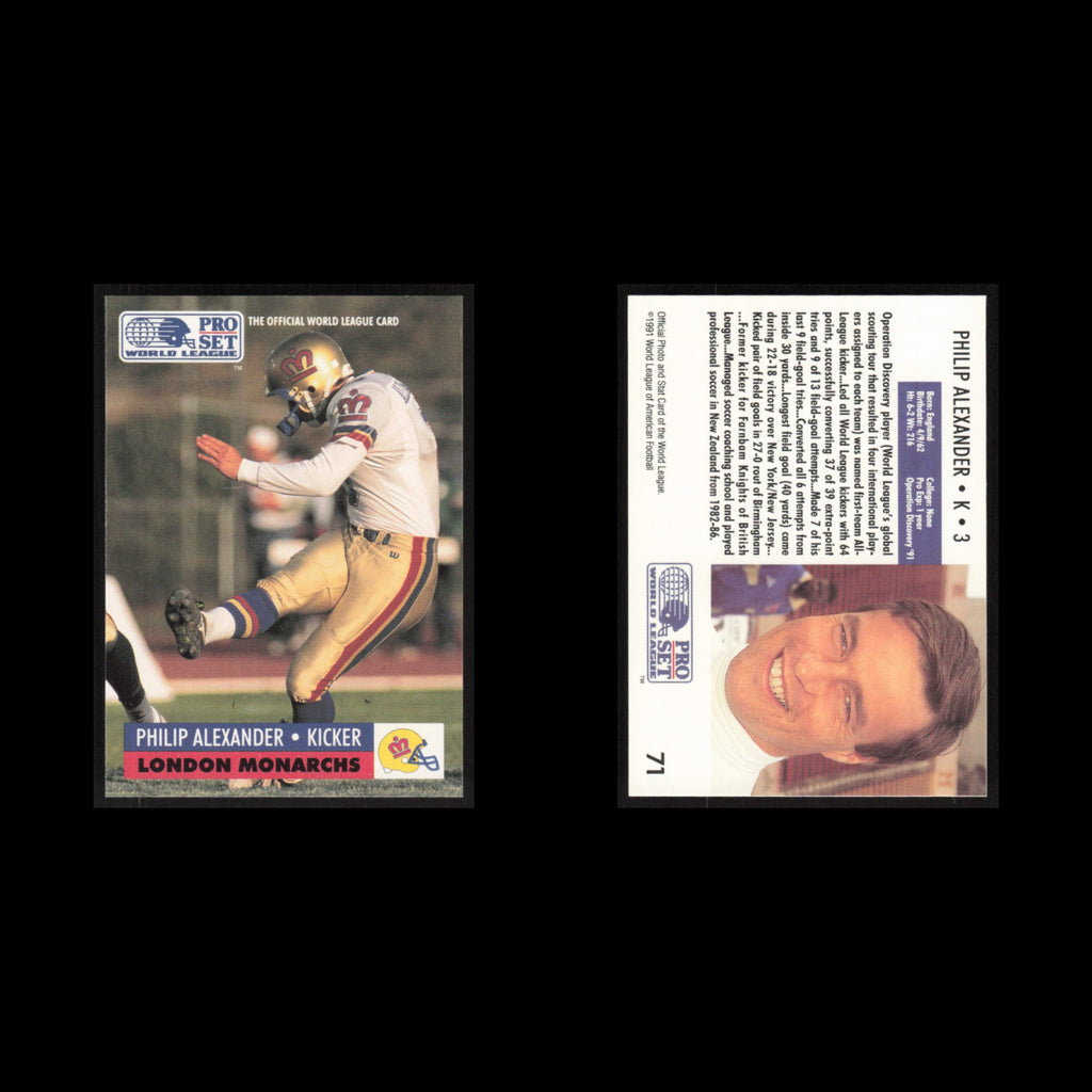 Philip Alexander #71 1991 Pro Set WLAF London Monarchs Football Card NFL NM