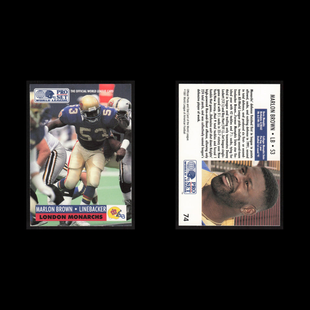 Marlon Brown #74 1991 Pro Set WLAF London Monarchs Football Card NFL NM
