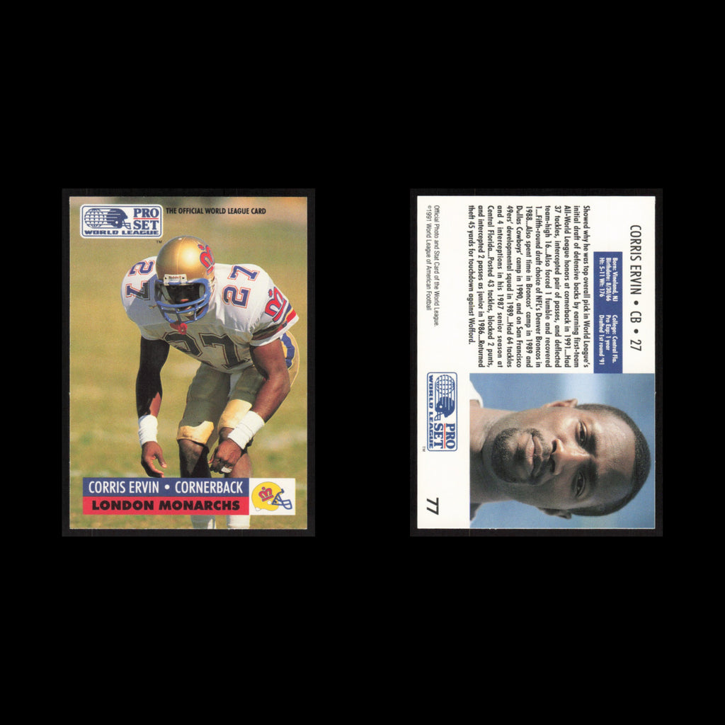 Corris Ervin #77 1991 Pro Set WLAF London Monarchs Football Card NFL NM