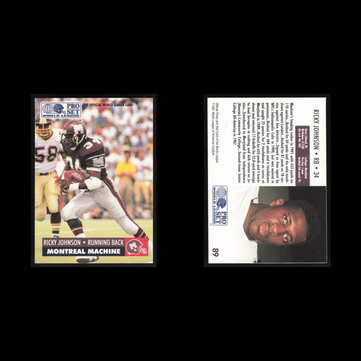 Ricky Johnson #89 1991 Pro Set WLAF Montreal Machine Football Card NFL NM