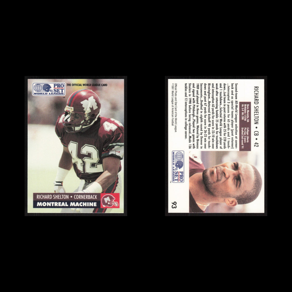 Richard Shelton #93 1991 Pro Set WLAF Montreal Machine Football Card NFL NM