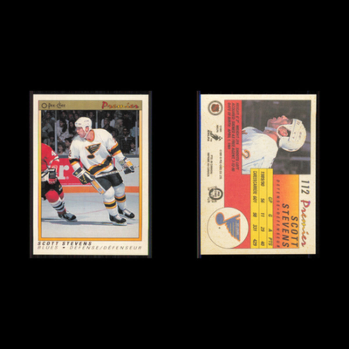 Scott Stevens #112 1990 O-Pee-Chee Premier St. Louis Blues Hockey Card NHL NM