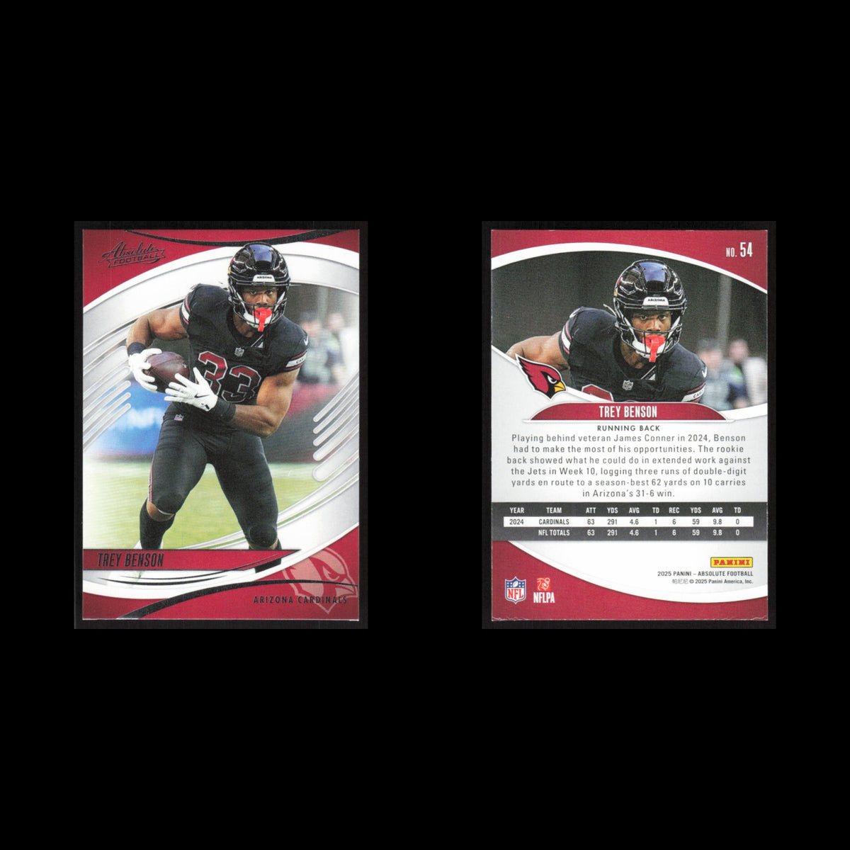Trey Benson #54 2025 Panini Absolute Arizona Cardinals Football Card NFL NM