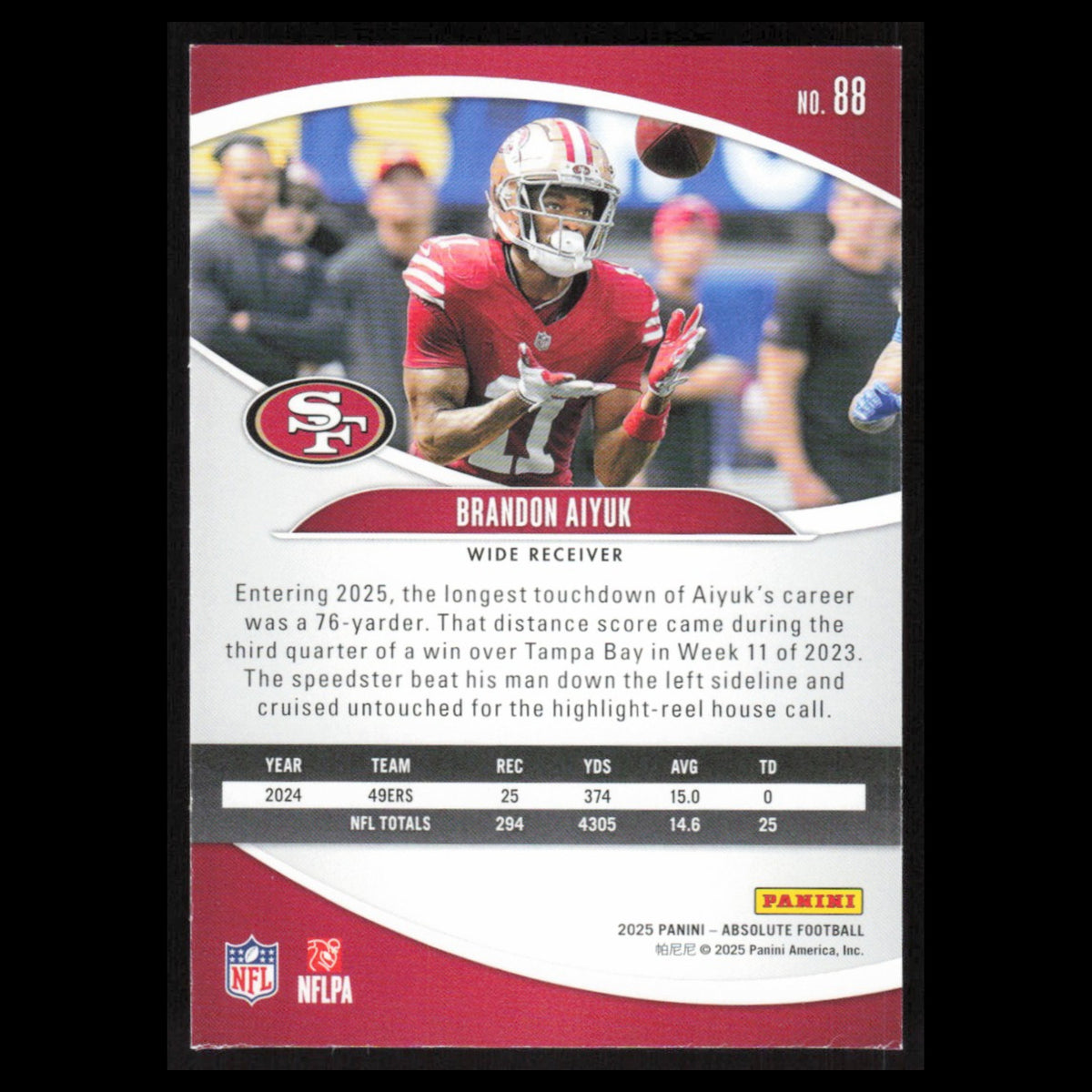 Brandon Aiyuk #88 2025 Panini Absolute San Francisco 49ers Football Card NFL NM