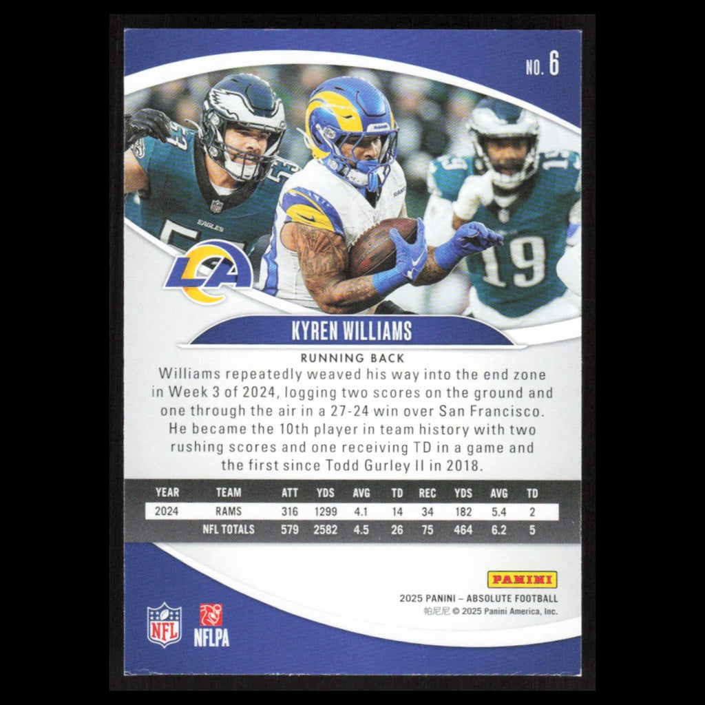 Kyren Williams #6 2025 Panini Absolute Los Angeles Rams Football Card NFL NM