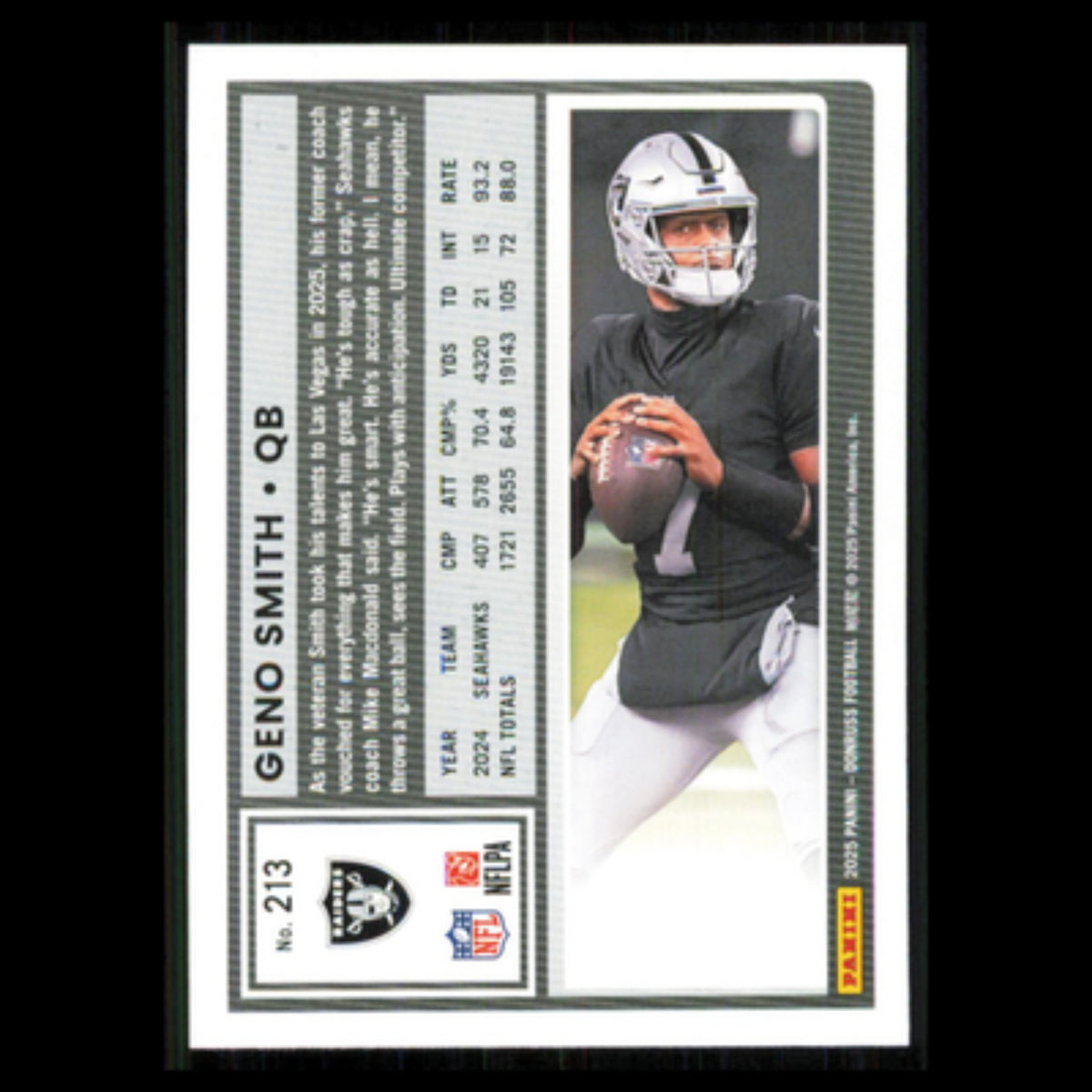Geno Smith #213 2025 Donruss Las Vegas Raiders Football Card NFL NM