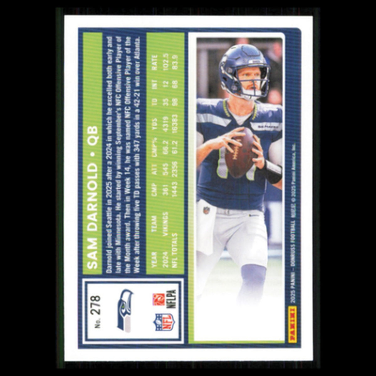 Sam Darnold #278 2025 Donruss Seattle Seahawks Football Card NFL NM