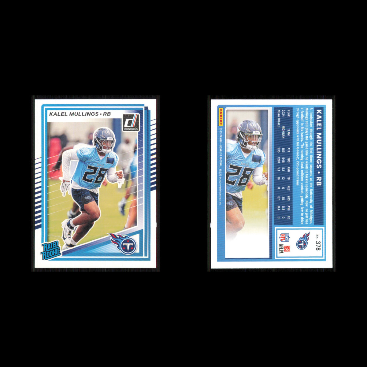 Kalel Mullings Rookie #378 2025 Donruss Tennessee Titans Football Card NFL NM