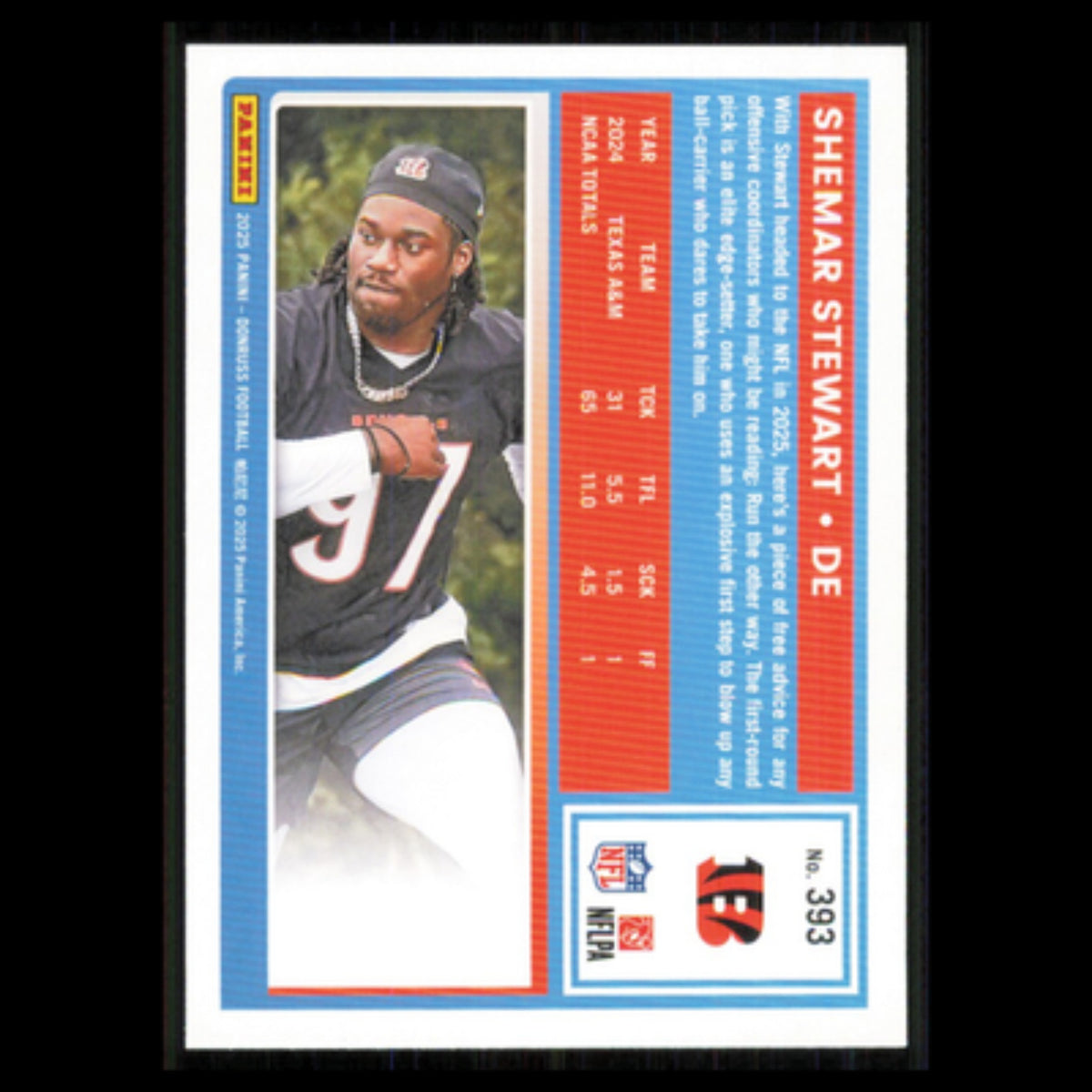 Shemar Stewart Rookie #393 2025 Donruss Cincinnati Bengals Football Card NFL NM