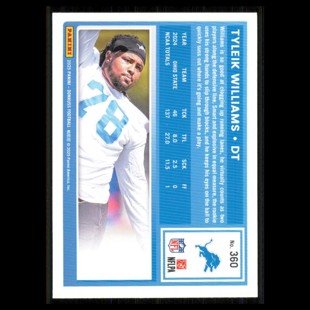 Tyleik Williams Rookie #360 2025 Donruss Detroit Lions Football Card NFL NM