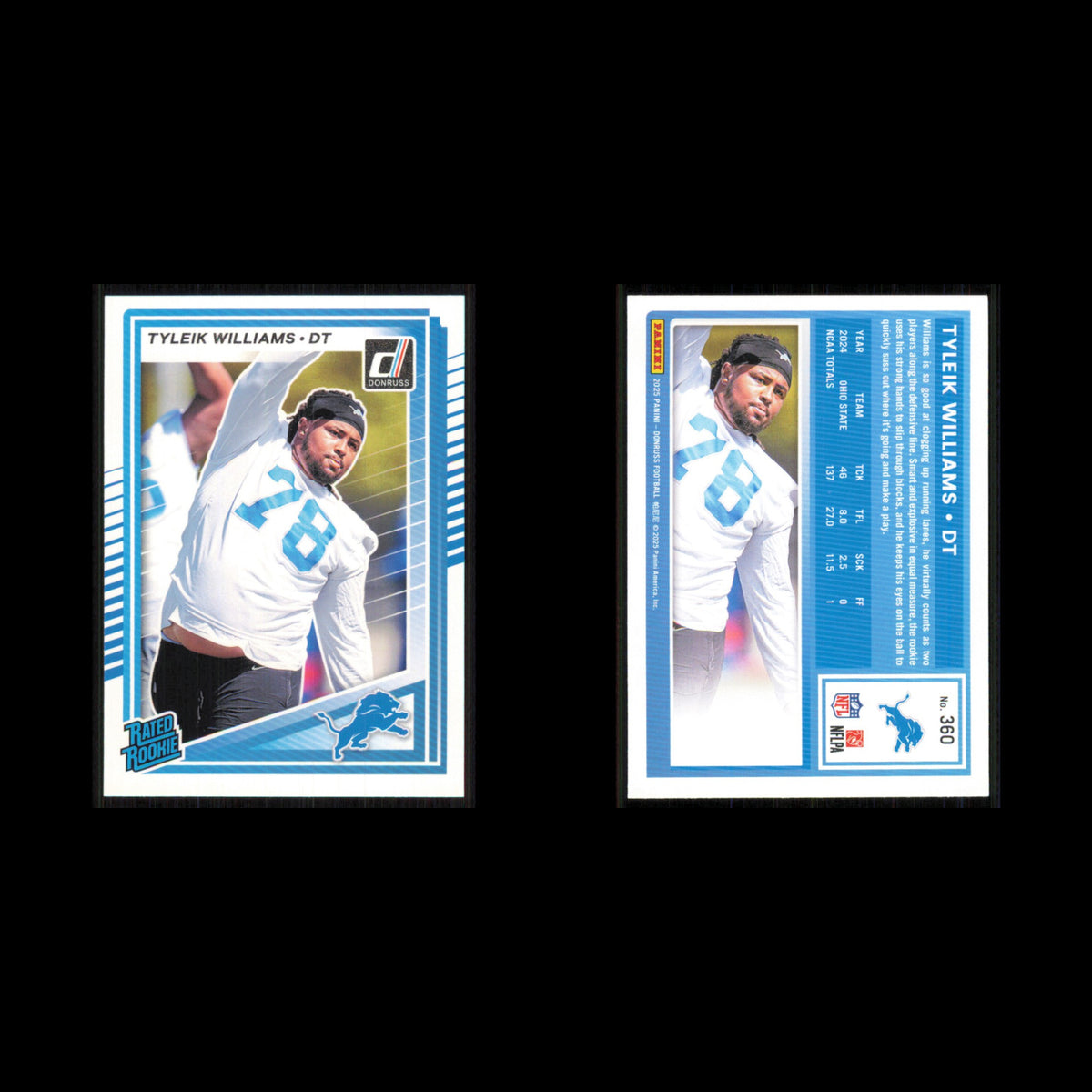 Tyleik Williams Rookie #360 2025 Donruss Detroit Lions Football Card NFL NM