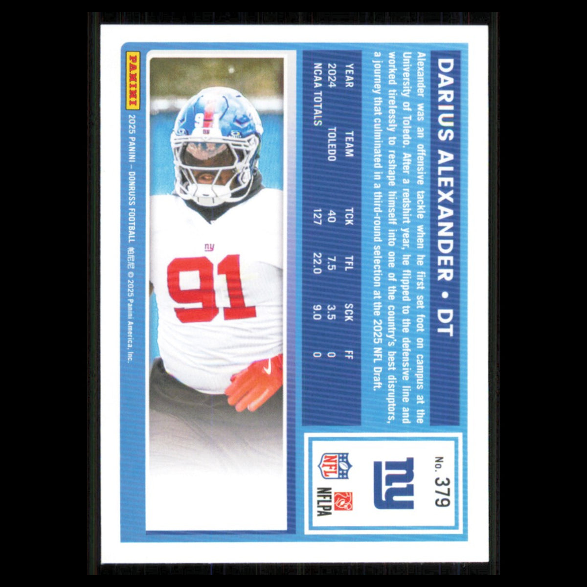 Darius Alexander Rookie #379 2025 Donruss New York Giants Football Card NFL NM