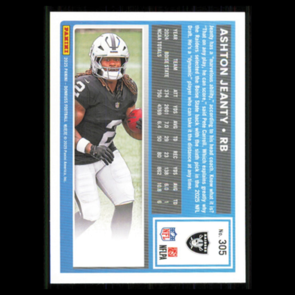 Ashton Jeanty Rookie #305 2025 Donruss Las Vegas Raiders Football Card NFL NM