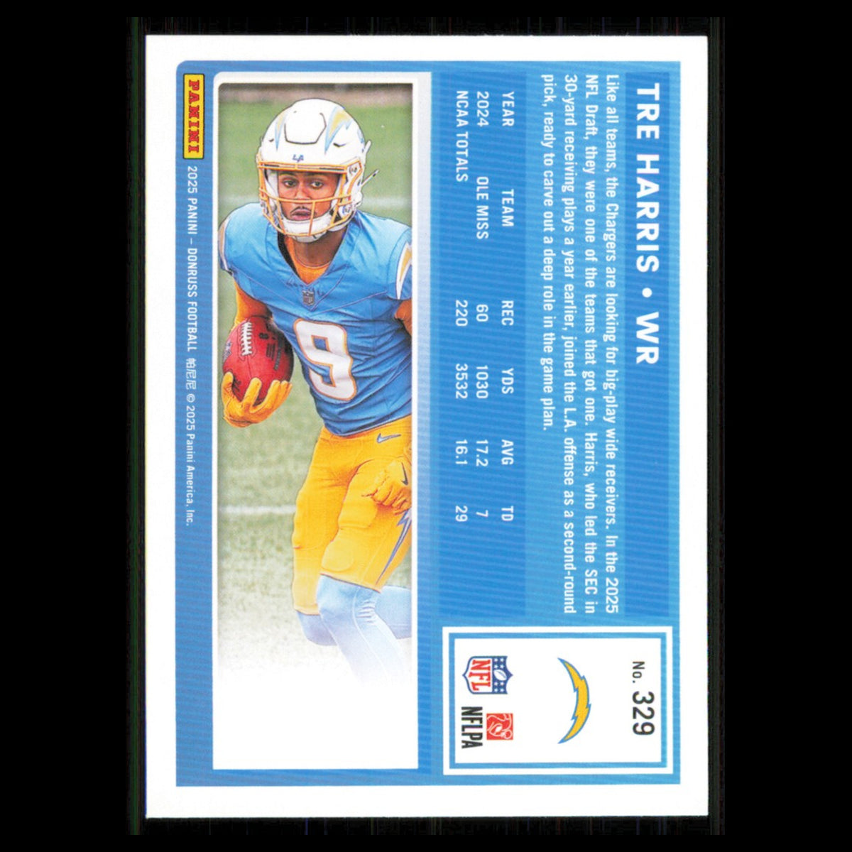 Tre Harris Rookie #329 2025 Donruss Los Angeles Chargers Football Card NFL NM