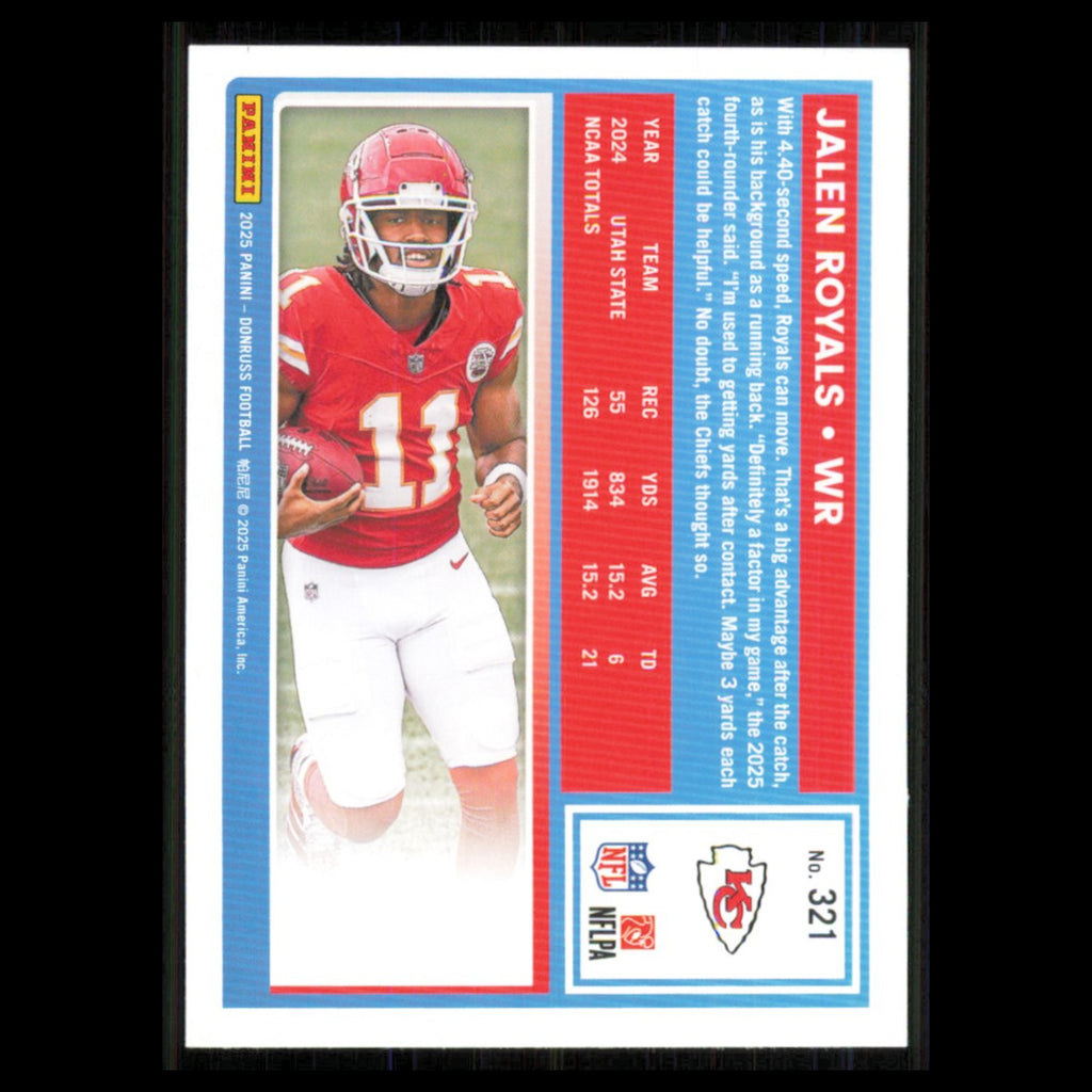 Jalen Royals Rookie #321 2025 Donruss Kansas City Chiefs Football Card NFL NM