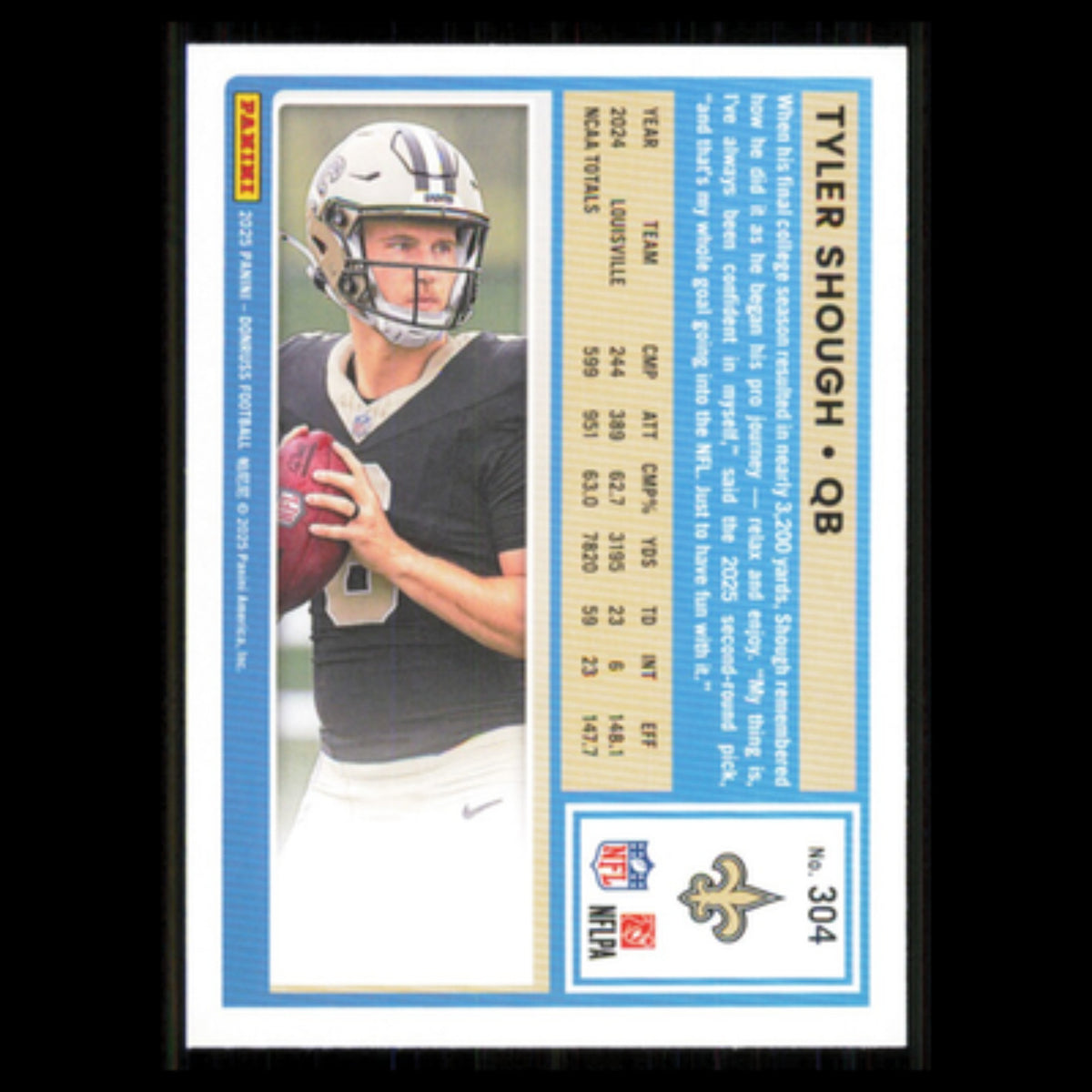 Tyler Shough Rookie #304 2025 Donruss New Orleans Saints Football Card NFL NM