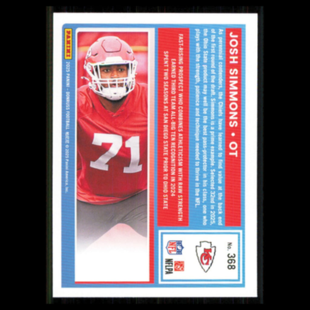 Josh Simmons Rookie #368 2025 Donruss Kansas City Chiefs Football Card NFL NM