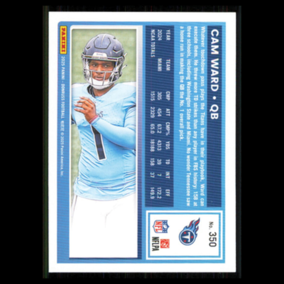 Cam Ward Rookie #350 2025 Donruss Tennessee Titans Football Card NFL NM