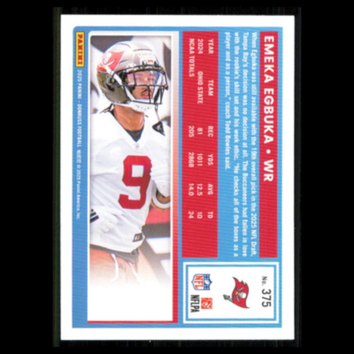 Emeka Egbuka Rookie #375 2025 Donruss Tampa Bay Buccaneers Football Card NFL NM