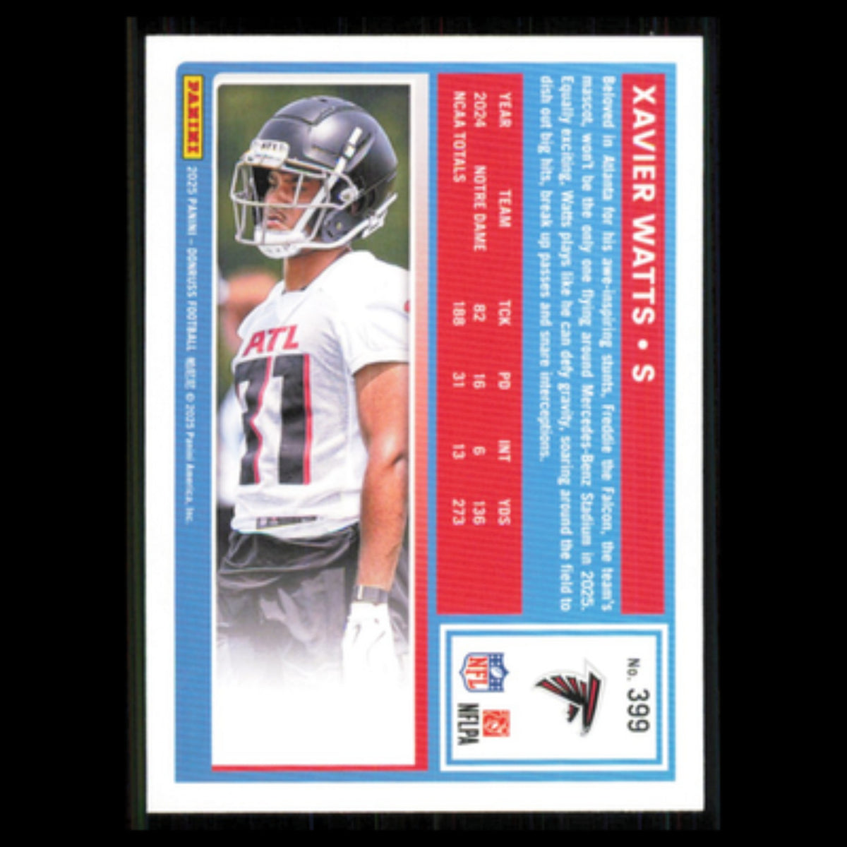 Xavier Watts Rookie #399 2025 Donruss Atlanta Falcons Football Card NFL NM
