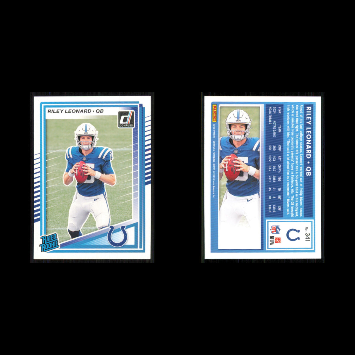 Riley Leonard Rookie #341 2025 Donruss Indianapolis Colts Football Card NFL NM