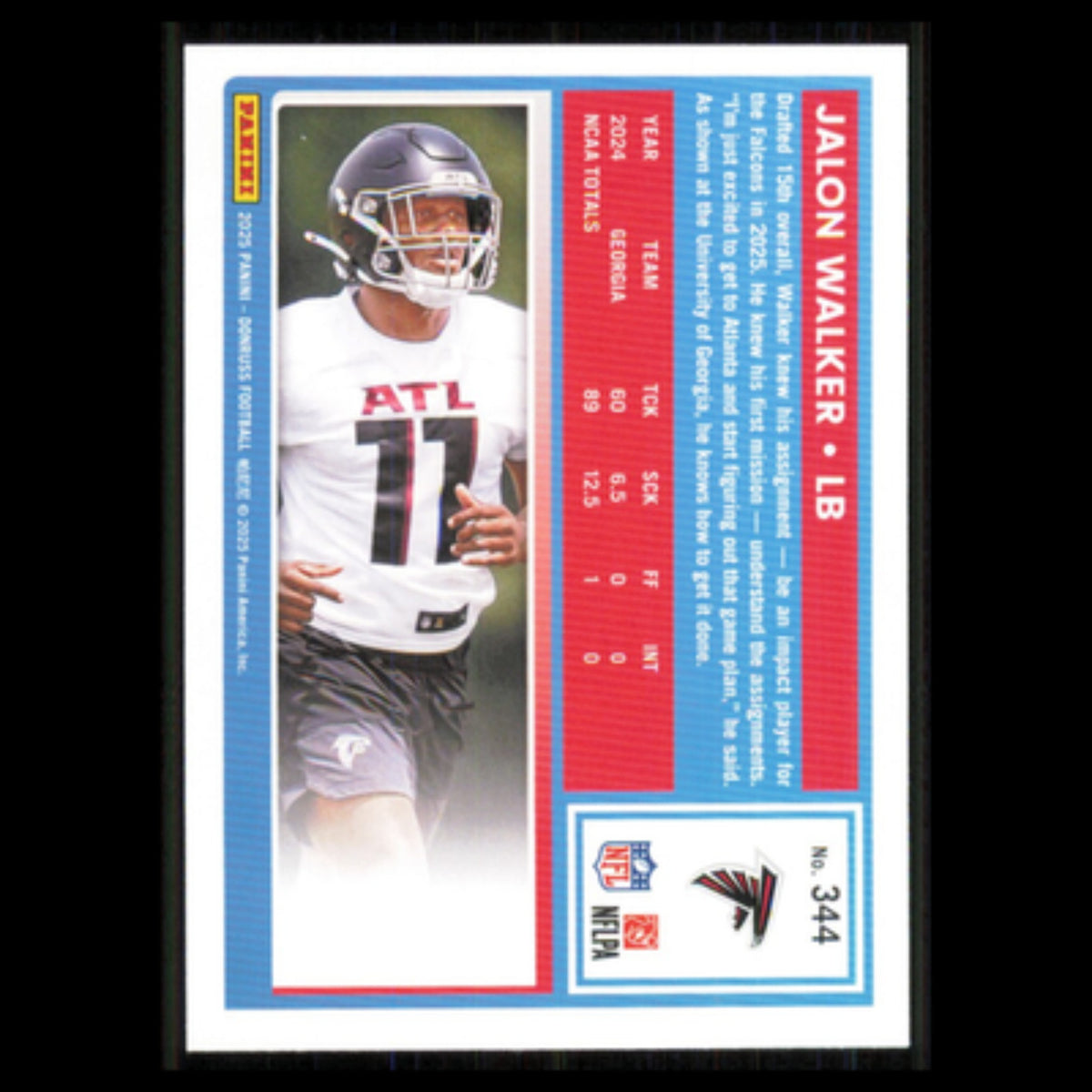 Jalon Walker Rookie #344 2025 Donruss Atlanta Falcons Football Card NFL NM