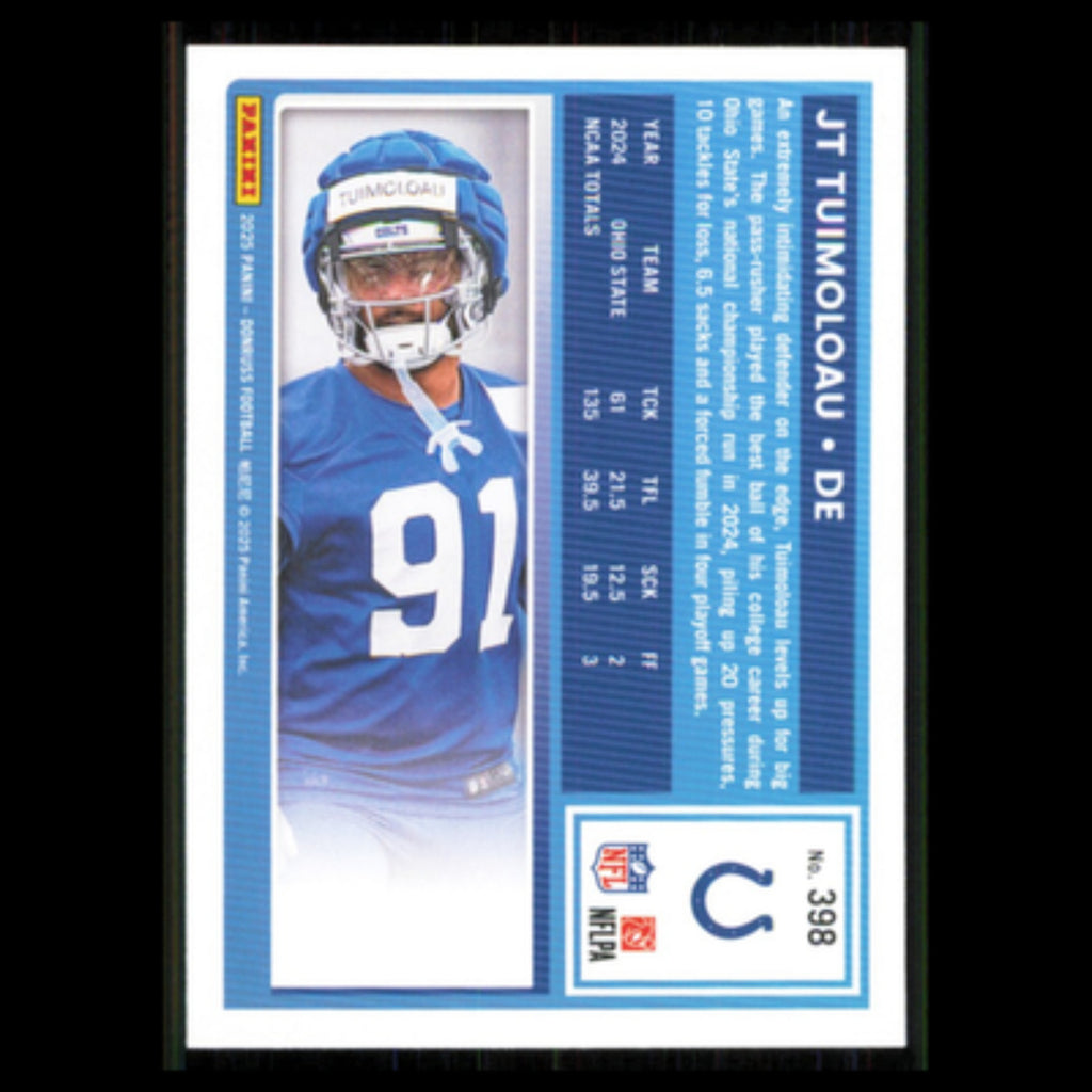 JT Tuimoloau Rookie #398 2025 Donruss Indianapolis Colts Football Card NFL NM