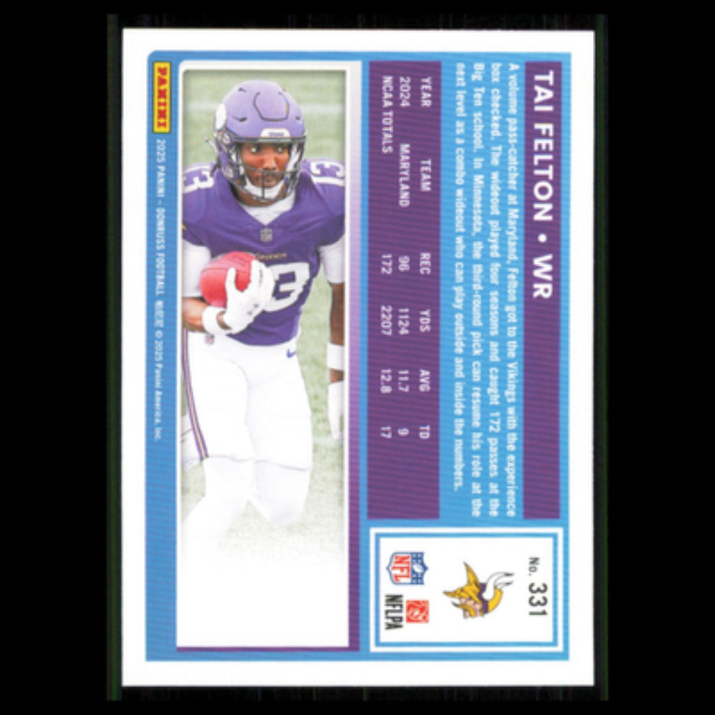 Tai Felton Rookie #331 2025 Donruss Minnesota Vikings Football Card NFL NM