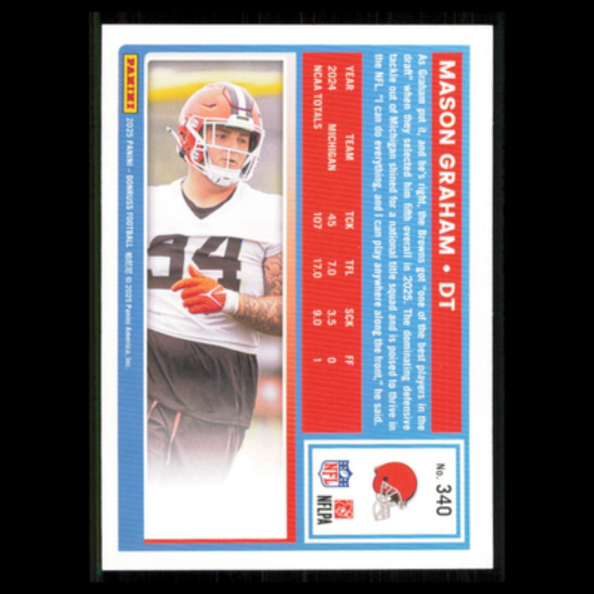 Mason Graham Rookie #340 2025 Donruss Cleveland Browns Football Card NFL NM
