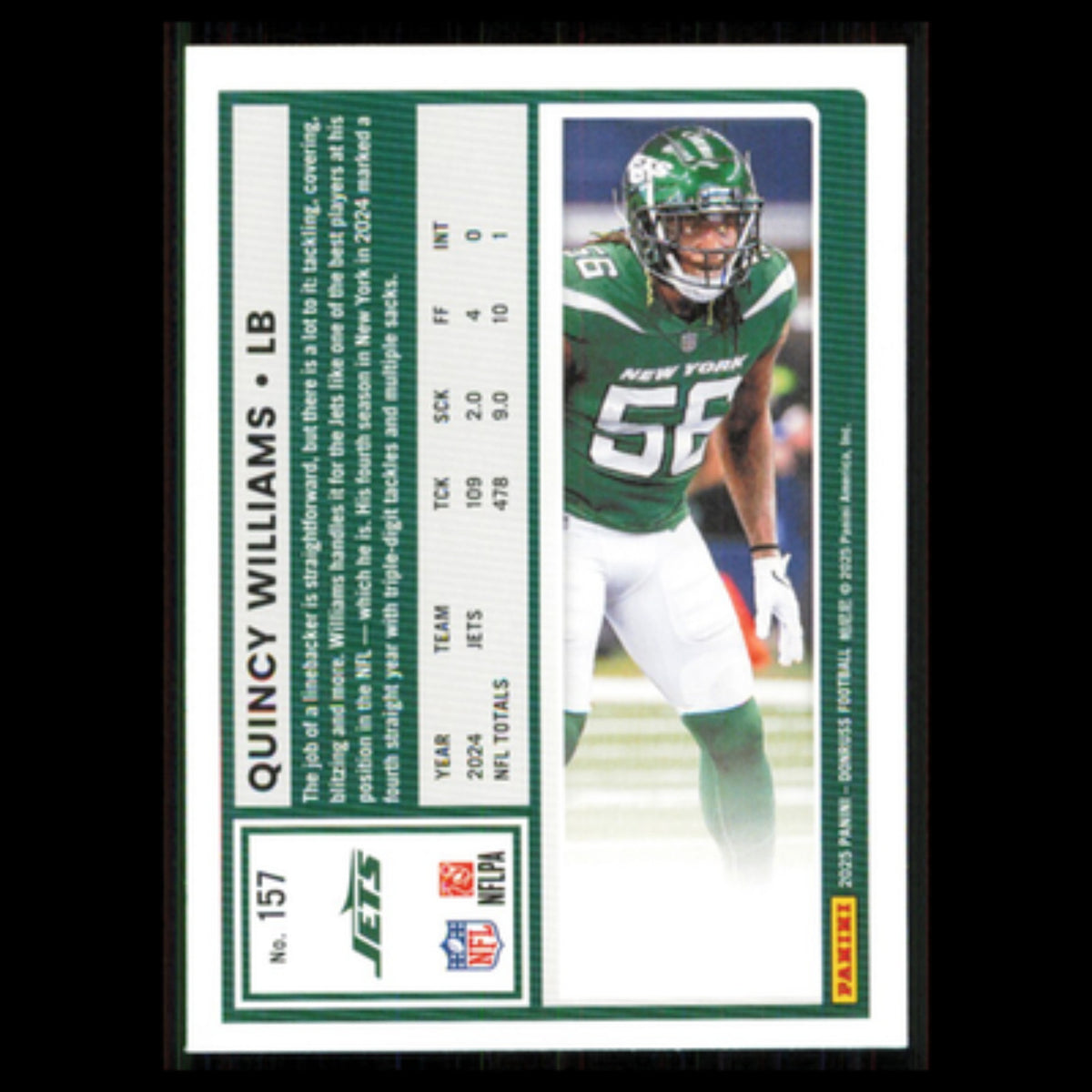 Quincy Williams #157 2025 Donruss New York Jets Football Card NFL NM