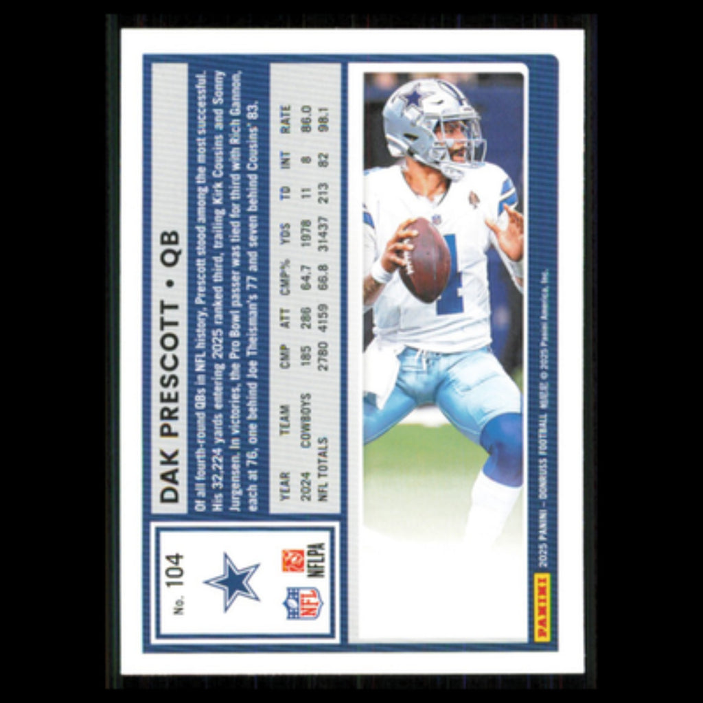 Dak Prescott #104 2025 Donruss Dallas Cowboys Football Card NFL NM