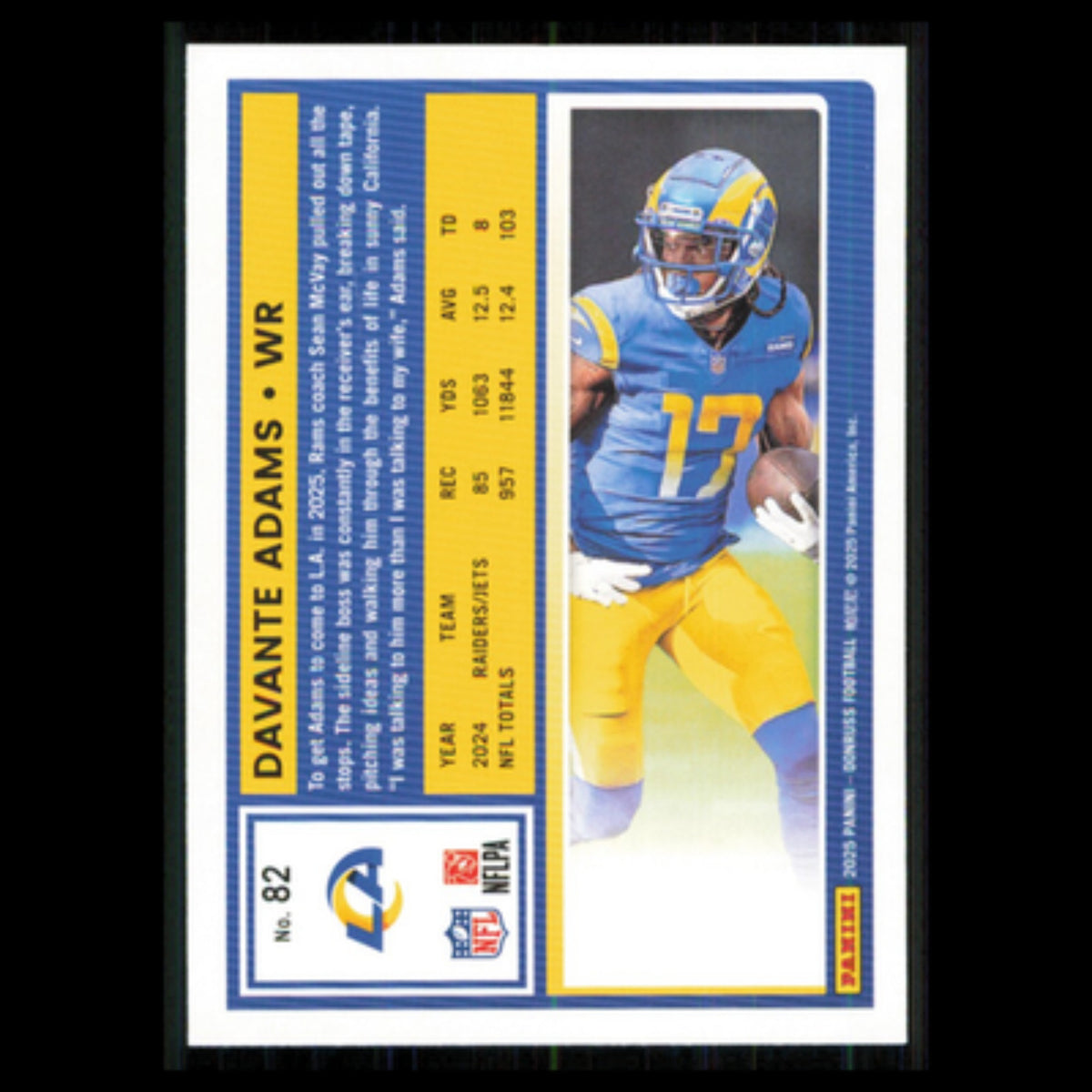 Davante Adams #82 2025 Donruss Los Angeles Rams Football Card NFL NM