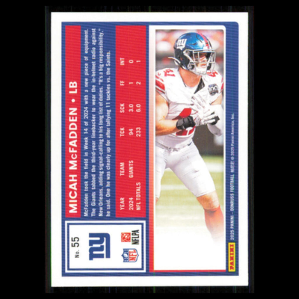 Micah McFadden #55 2025 Donruss New York Giants Football Card NFL NM