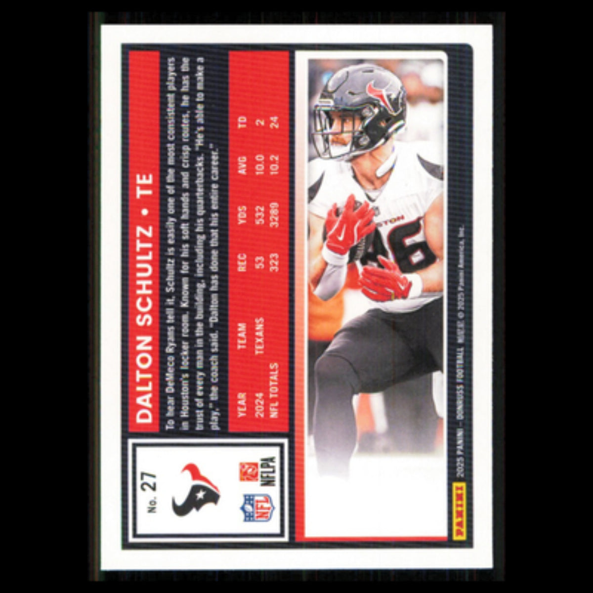 Dalton Schultz #27 2025 Donruss Houston Texans Football Card NFL NM