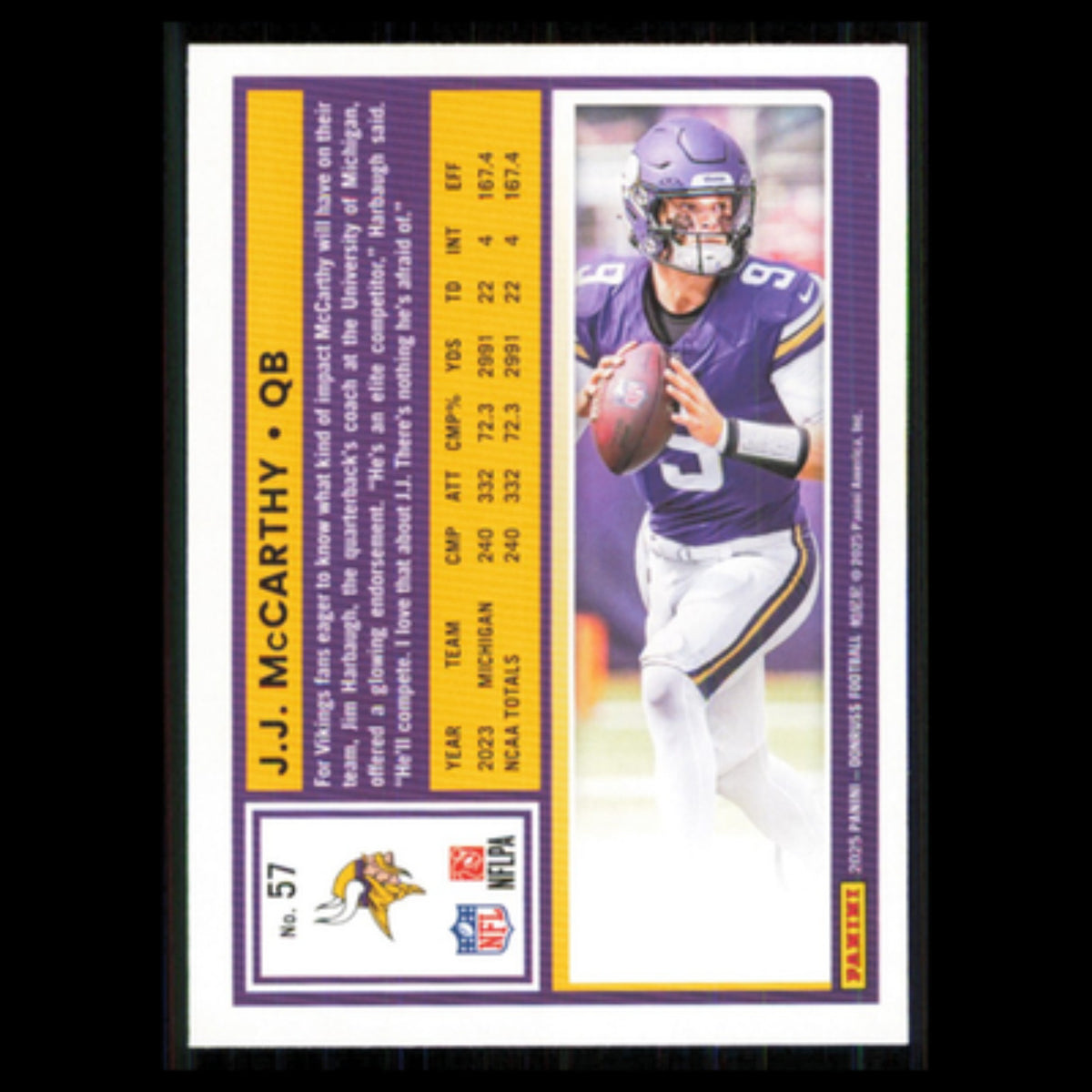 J.J. McCarthy #57 2025 Donruss Minnesota Vikings Football Card NFL NM