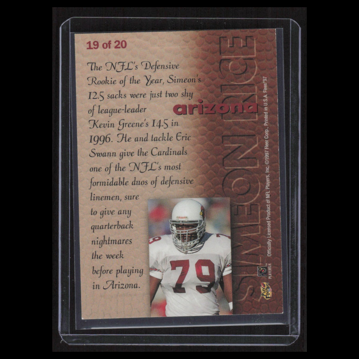 Simeon Rice Rookie #19 1997 Fleer Rookie Sensations Arizona Cardinals Football