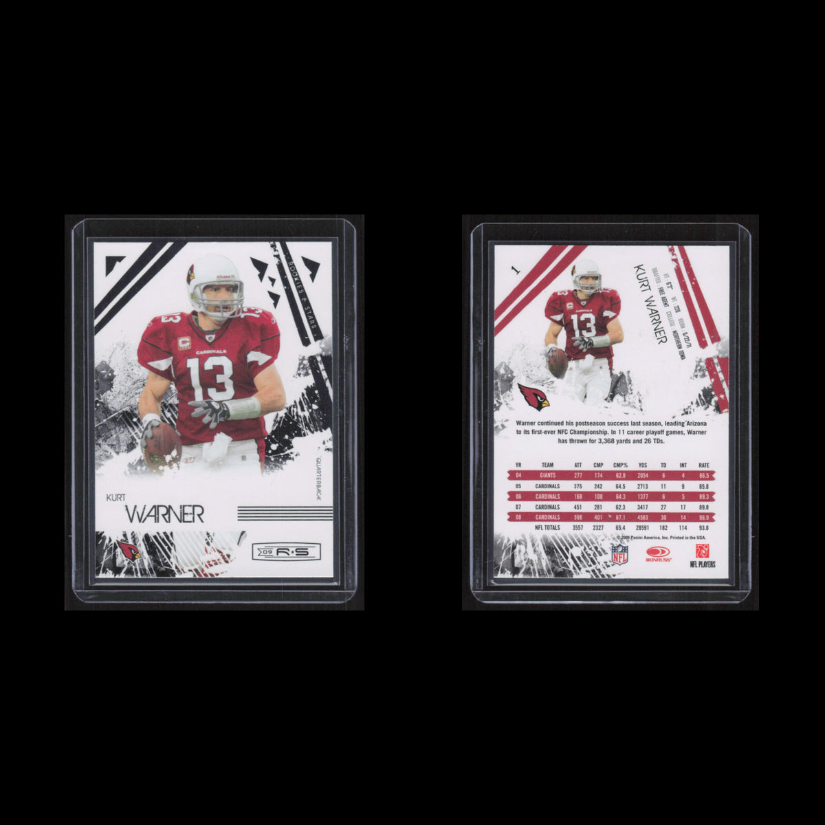 Kurt Warner #1 2009 Donruss Rookie and Stars Arizona Cardinals Football Card NFL
