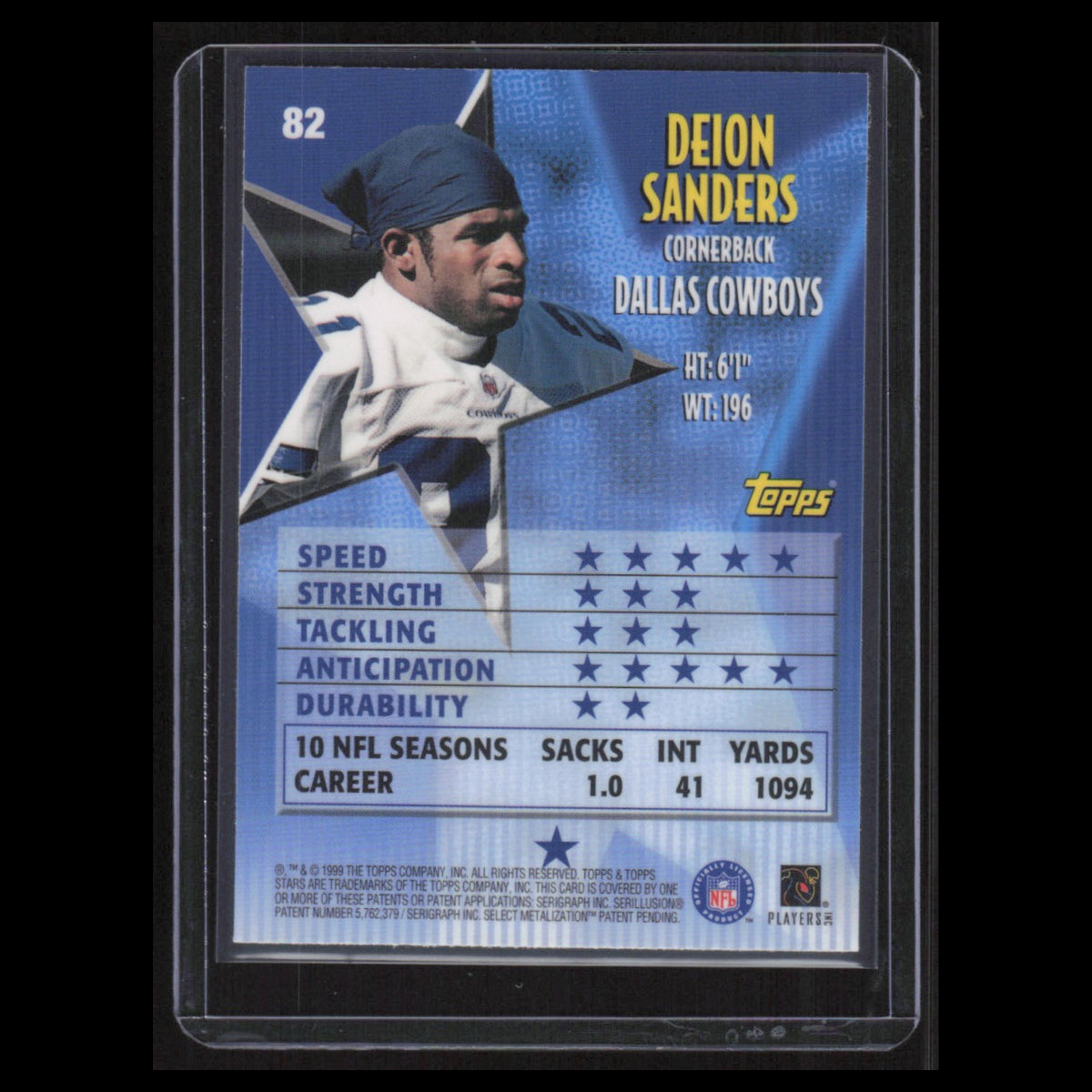 Deion Sanders #82 1999 Topps Stars Dallas Cowboys Football Card NFL NM