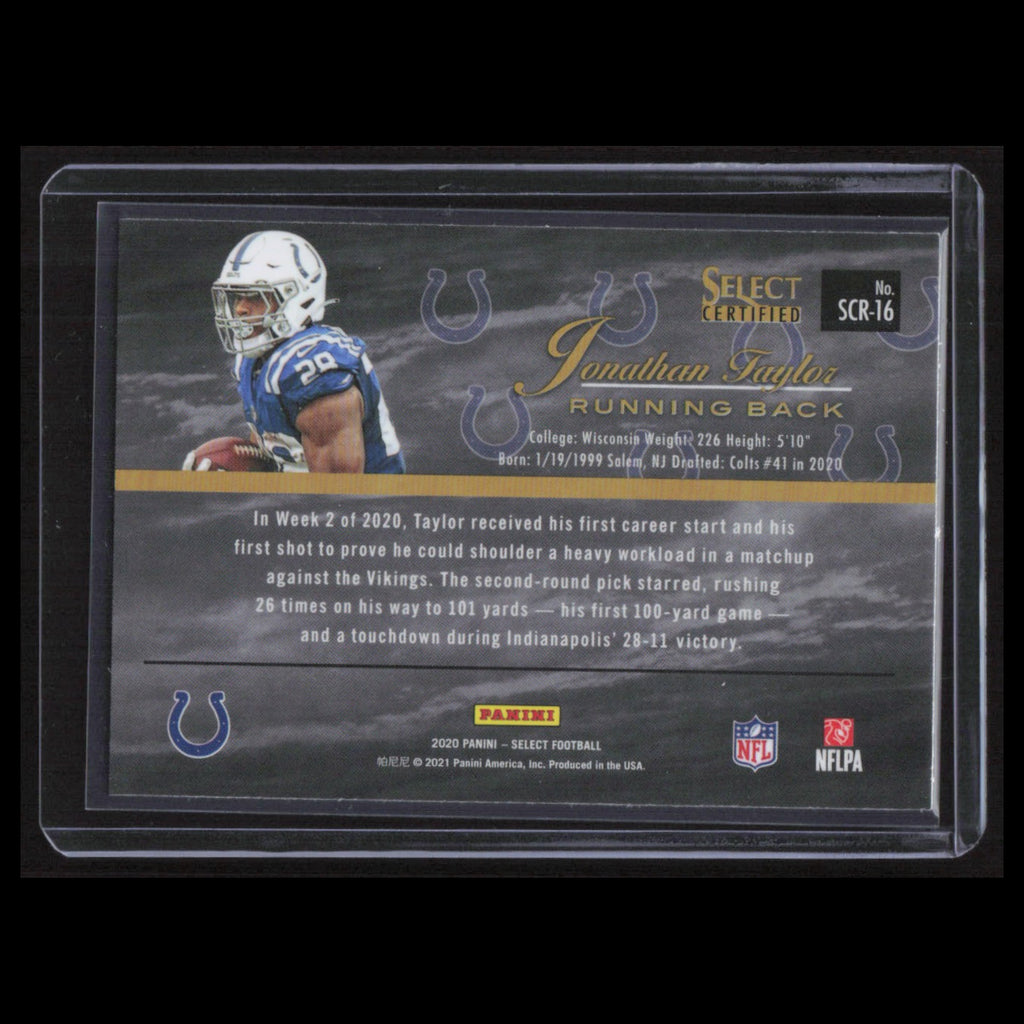 Jonathan Taylor Rookie #SCR-16 2020 Panini Select Certified Rookies Colts Card