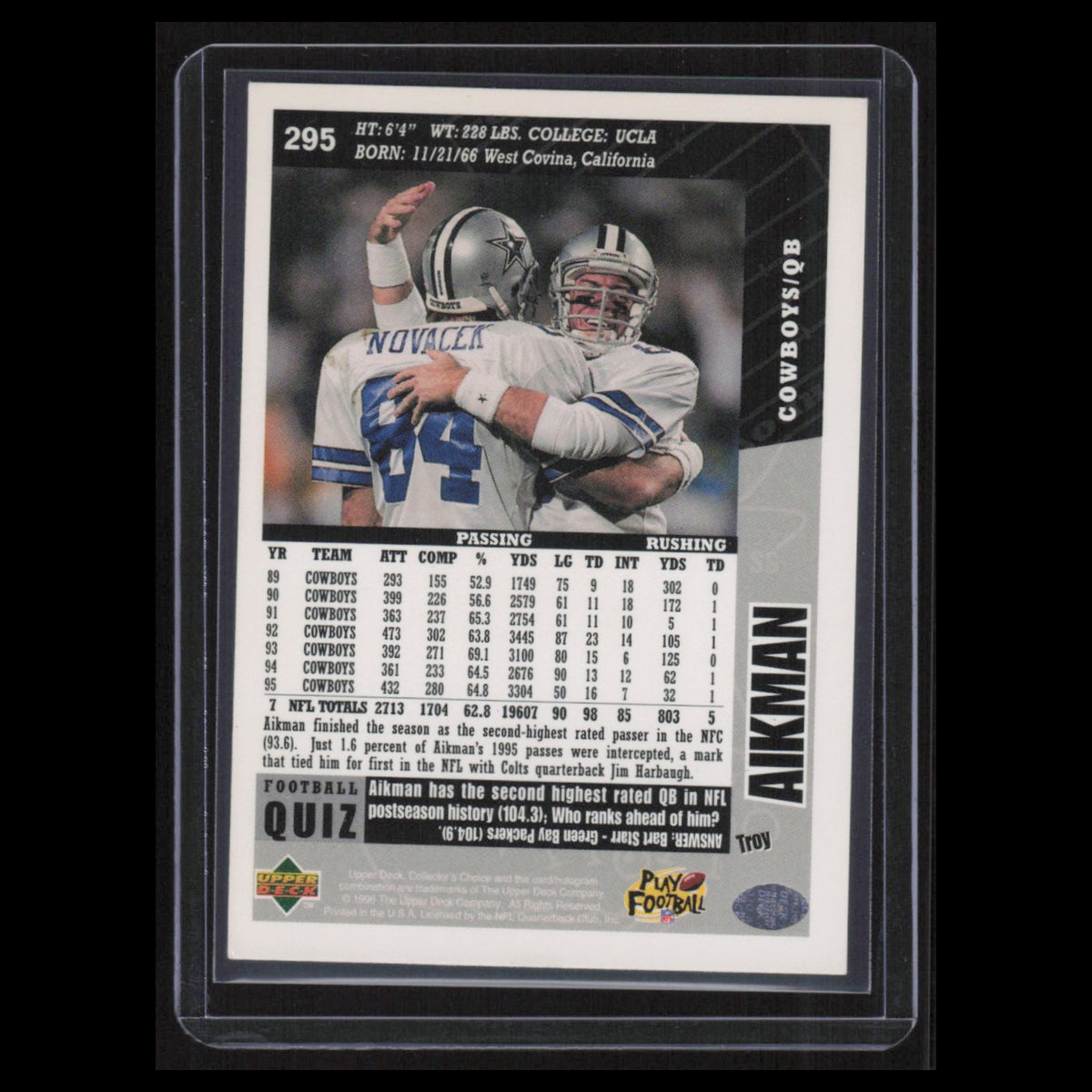 Troy Aikman #295 1996 Collectors Choice Dallas Cowboys Football Card NFL NM
