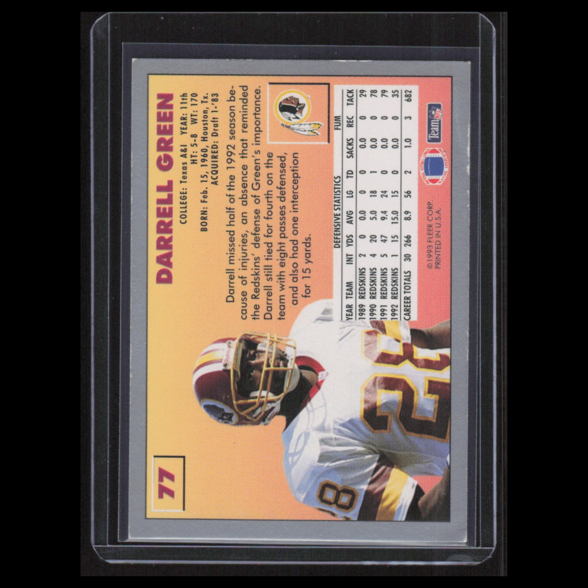 Darrell Green #77 1993 Fleer Washington Redskins Football Card NFL NM